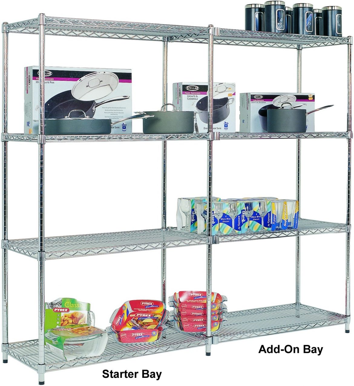 Add On Bay - 4 Chrome Shelves 1880h x 915w x 455d