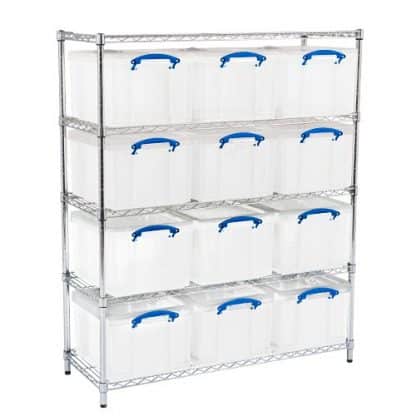 Chrome Wire Shelving - 12 x 35 litre Really Useful Boxes