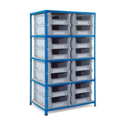 Shelving with 16 Open Fronted Eurocontainers